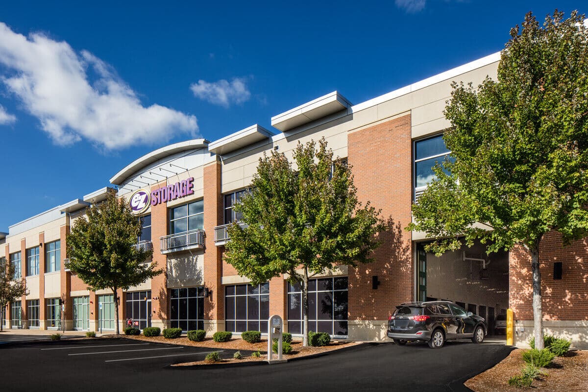 self storage building with trees surrounding