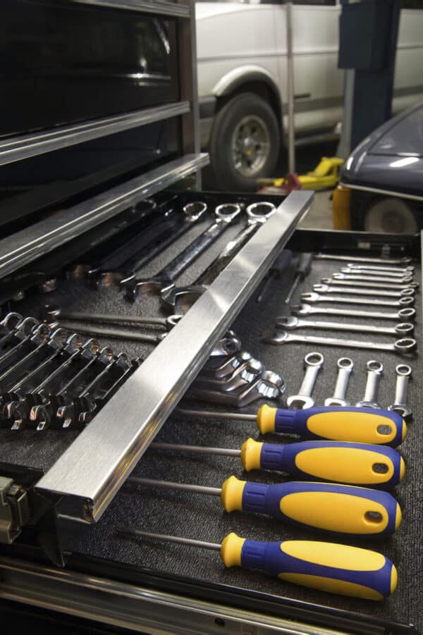 set of tools in a tool storage cart